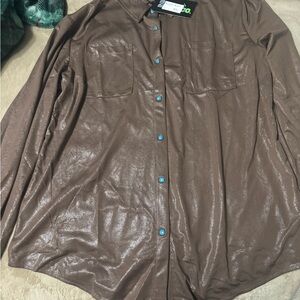 Women’s Shimmery Brown Button-Down Shirt